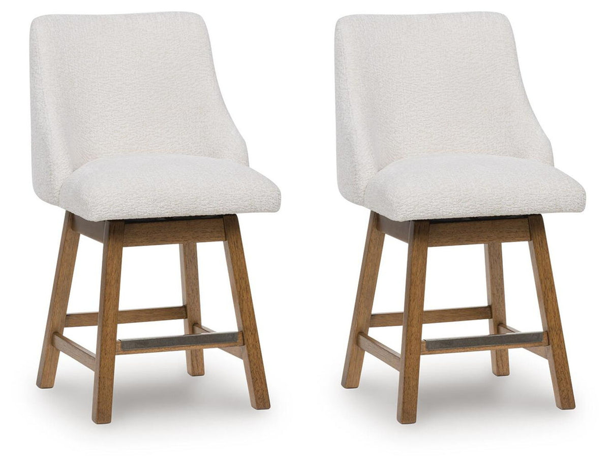 Cabalynn - Upholstered Swivel Barstool (Set of 2) - Oatmeal / Light Brown