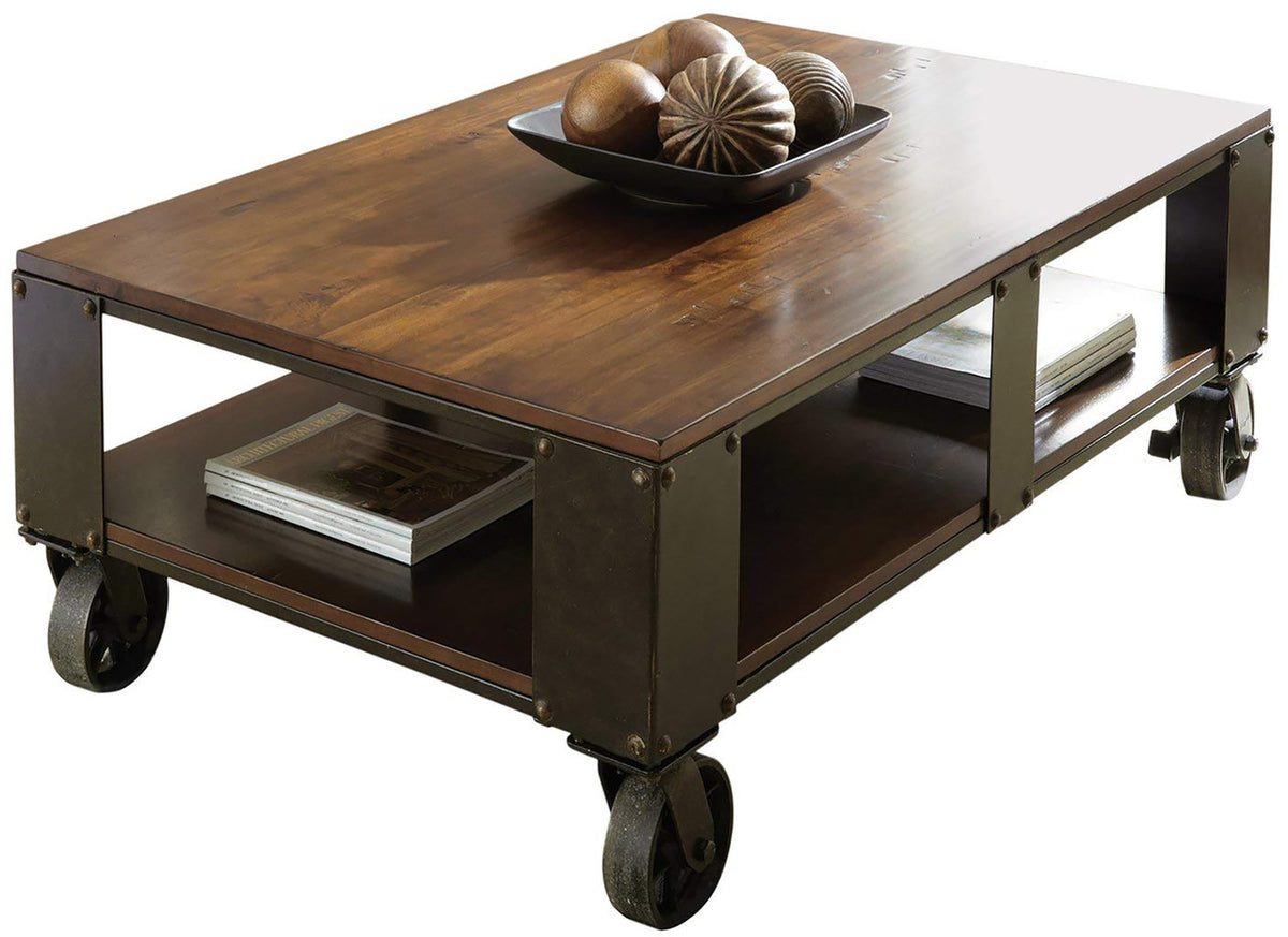 Delta Brown Two-Tone Coffee Table With Casters