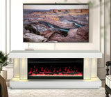 DINNA White 71" Wide x 28" Height TV Stand with Fireplace & Bluetooth Speakers