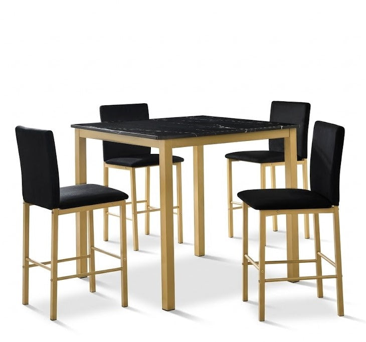 Marquina Faux Marble Black & Gold 5-PC Counter Set