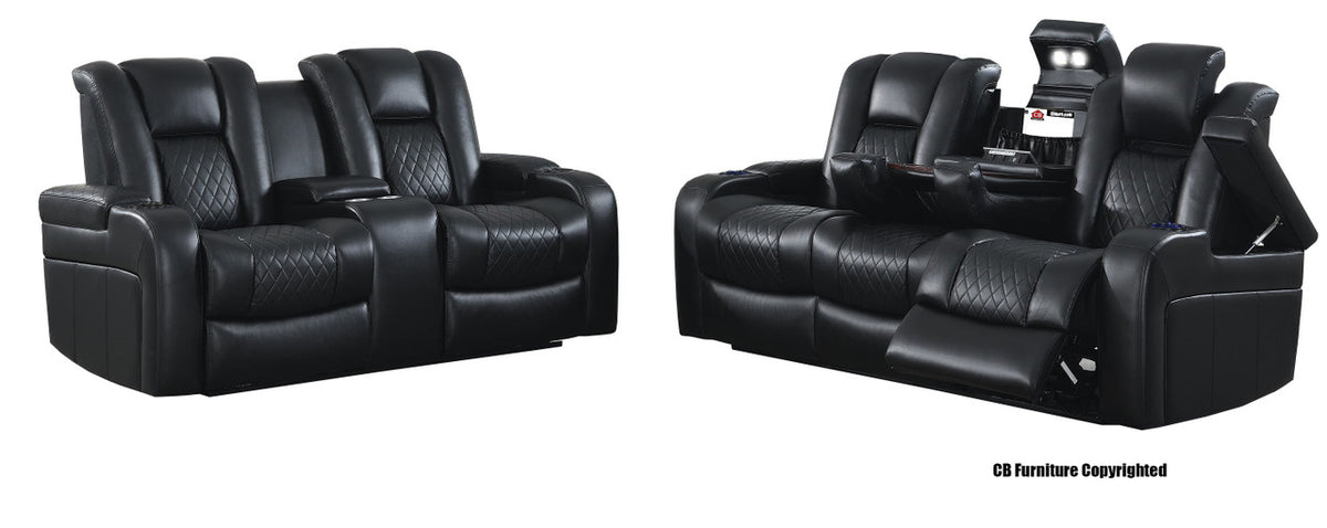 DOYLE Black Powered Reclining Sofa & Loveseat with USB Port