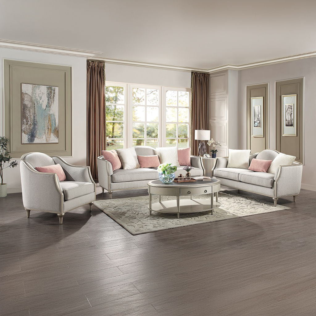 Kasa - Loveseat With 3 Pillows - Beige Linen & Champagne