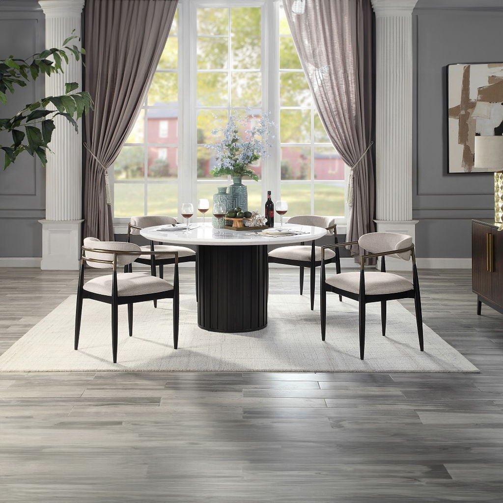 Jaramillo - Round Dining Table With Engineered Marble Top - Engineered Marble Top & Black
