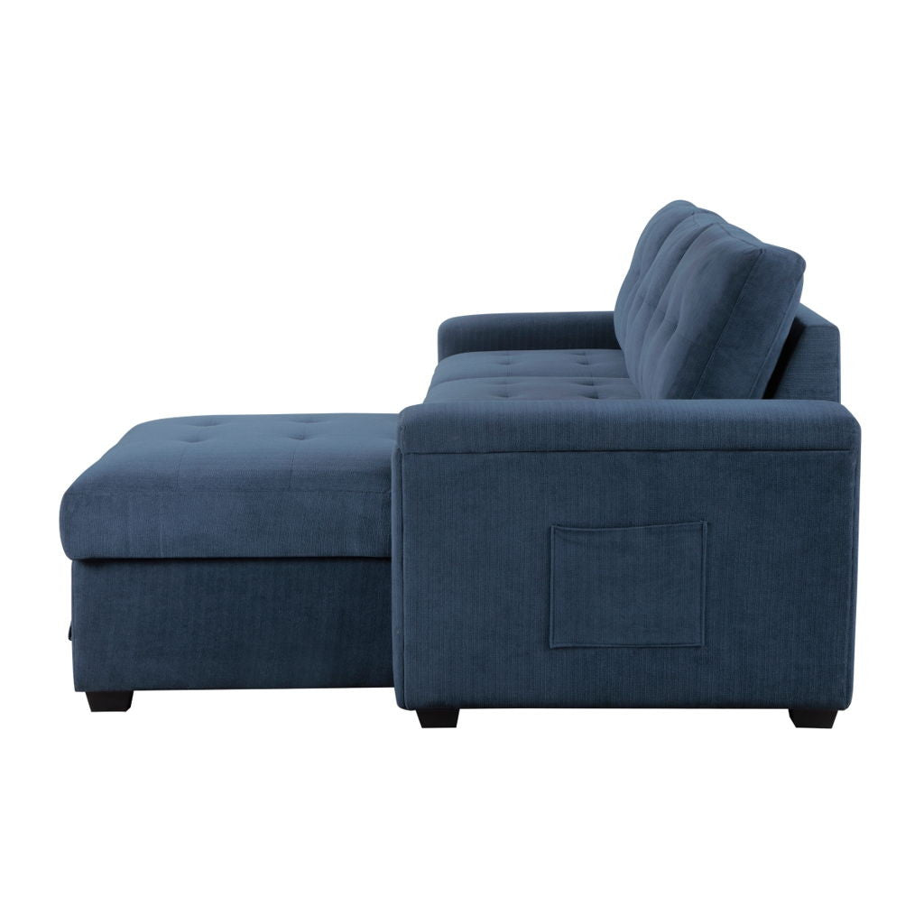 Barbara - Reversible Sectional With Hidden Storage And Pull-Out Bed - Blue