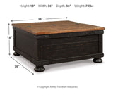 Valebeck - Lift Top Cocktail Table - Black / Brown