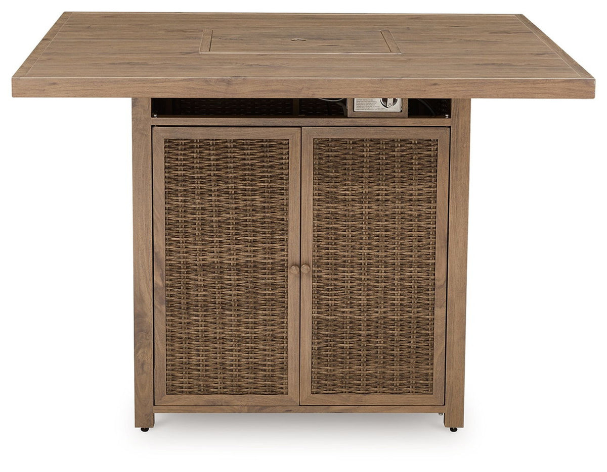 Walton Bridge - Square Bar Table W/Fire Pit - Driftwood