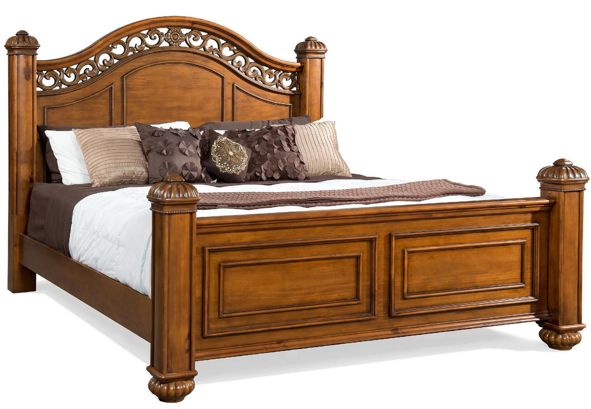 EVERETTE Warm Oak Poster Bed