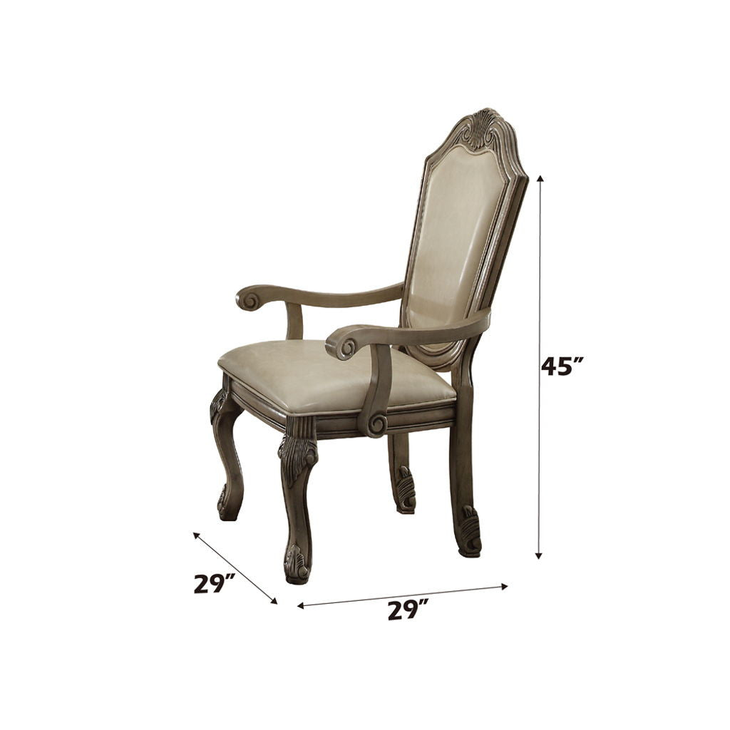 Chateau De Ville - Arm Chair (Set of 2) - Synthetic Leather & Antique White