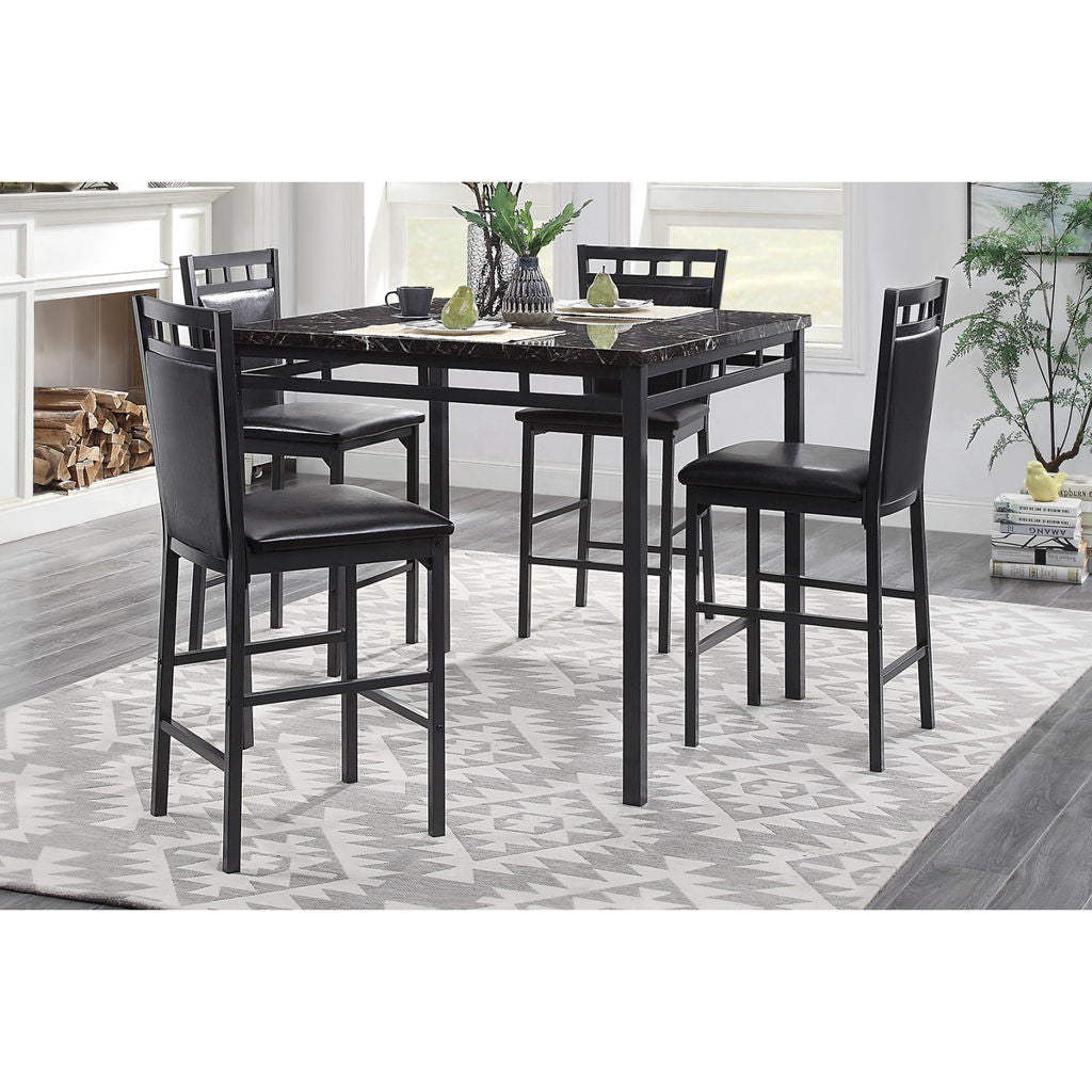 Olney - 5 Piece Counter Height Set With Faux Marble Top - Black / Dark Brown