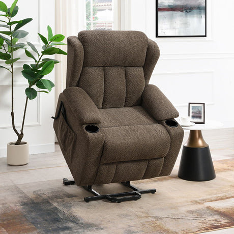 Lusio - Power Motion Recliner With Lift & Cup Holder - Brown
