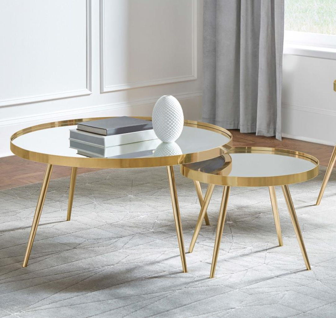 ROSELYN 2 Piece Mirror Top Nesting Coffee Table
