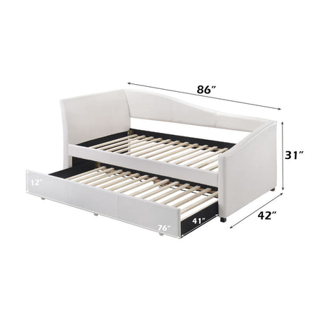 Jedda - Twin Daybed With Trundle - White Synthetic Leather