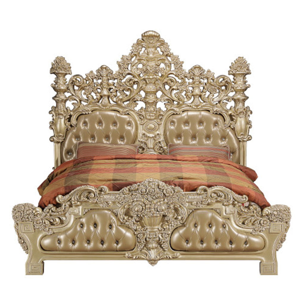 Seville - Eastern King Bed - Synthetic Leather & Gold