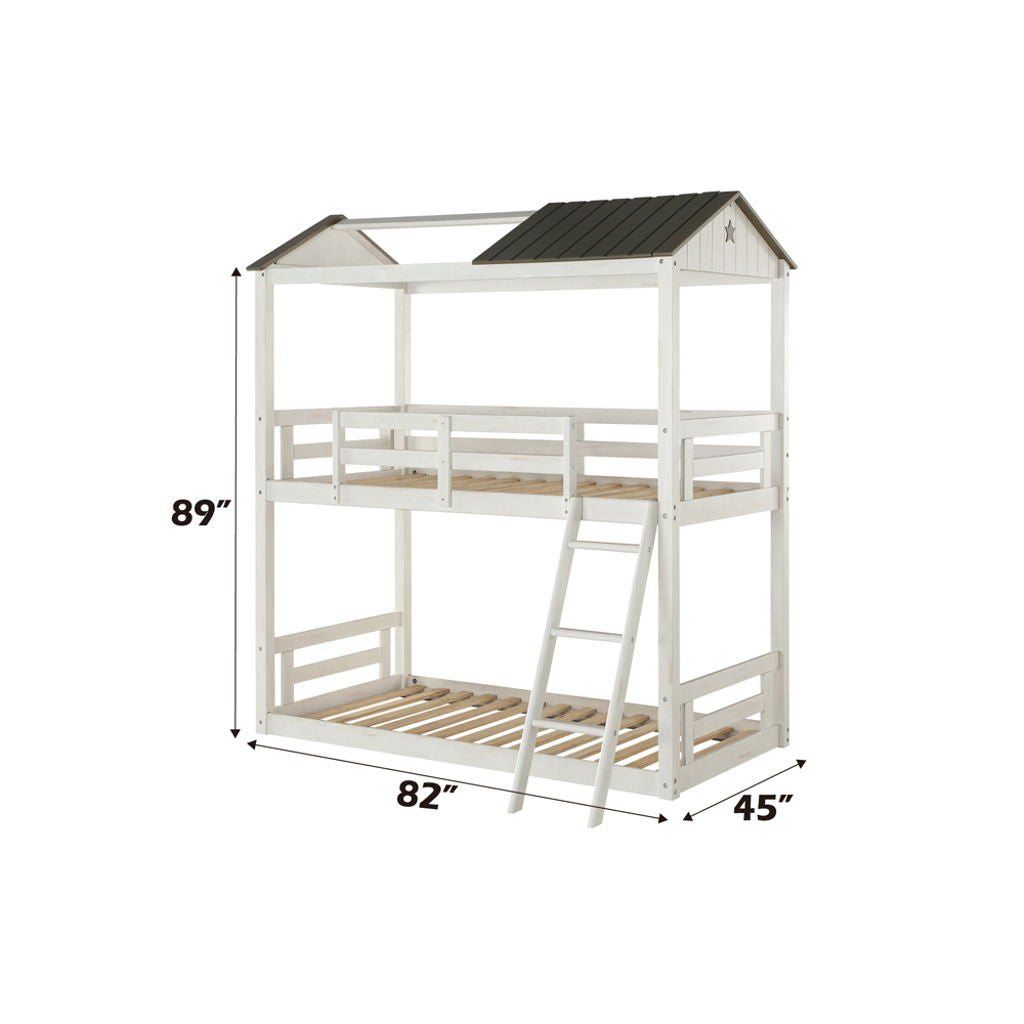 Nadine Cottage - Twin Over Twin Bunk Bed - Weathered White & Washed Gray