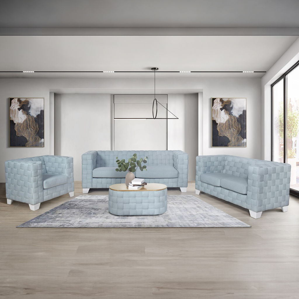 Saree - Loveseat - Light Teal Chenille & White