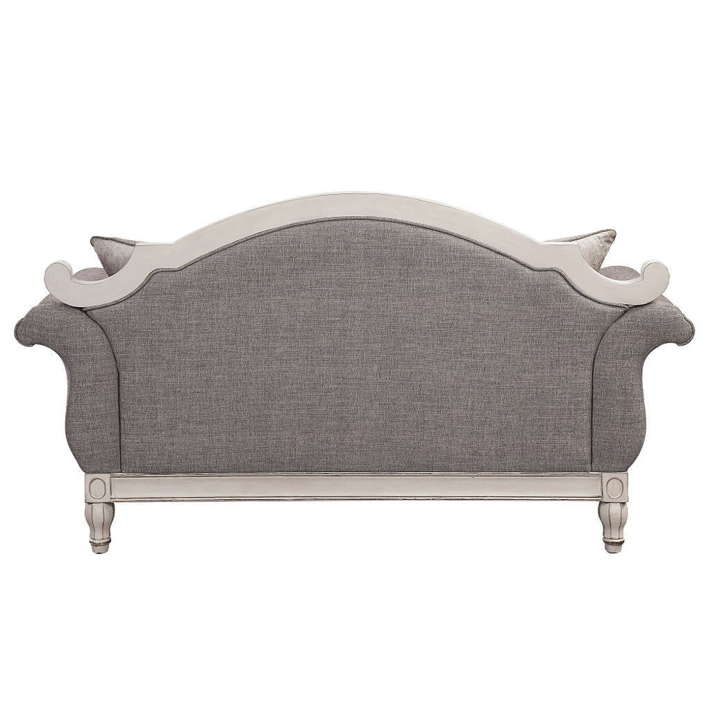 Florian - Loveseat With 3 Pillows - Gray Fabric & Antique White