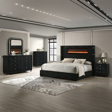 Garner - Bed With Fireplace, LED, Reading Light, Speaker, Bluetooth & USB