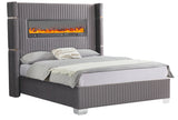 Lizbeth Gray Velvet Platform Bed With Fireplace