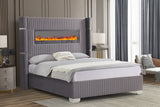 Lizbeth Gray Velvet Platform Bed With Fireplace