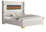 Lizbeth White Velvet Platform Bed With Fireplace