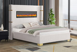 Lizbeth White Velvet Platform Bed With Fireplace