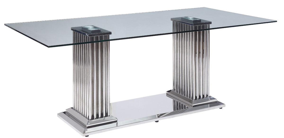 BAQUET Rectangular Stainless Steel Glam Mirrored 7-PC Dining Set