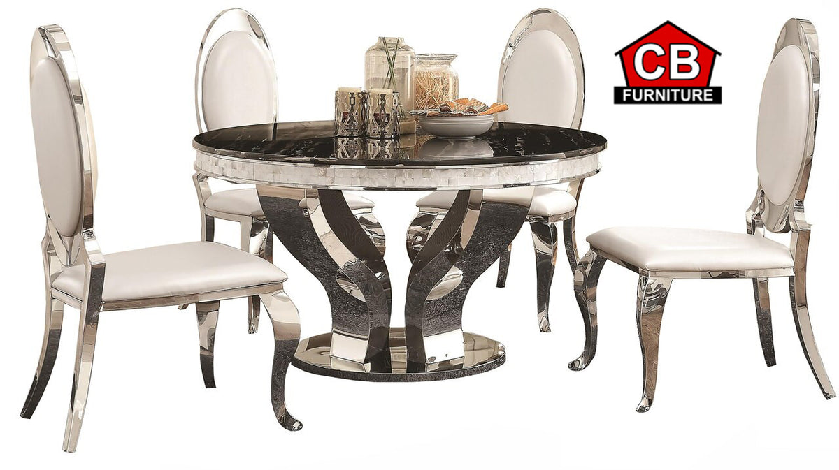 BRIXX Faux Marble 5 Piece Dining Set