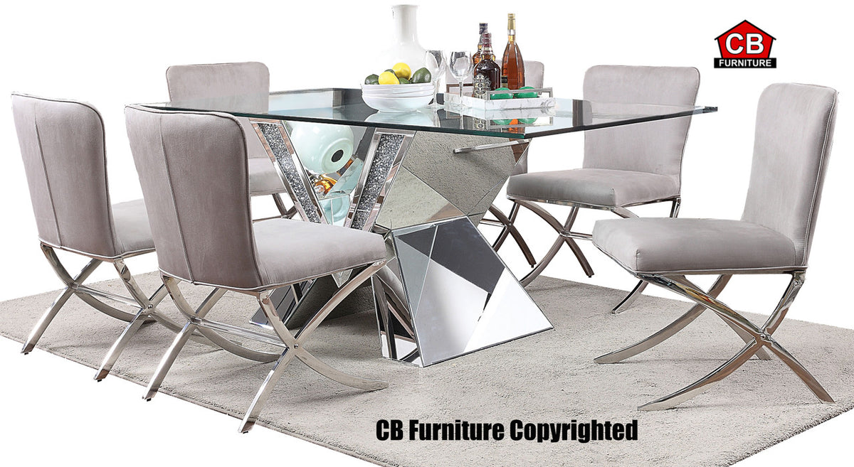 BAQUET Rectangular Glam Mirrored 7-PC Dining Set
