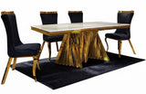 Seraphina Black 7PC Stone Top With Gold Steel Dining Set