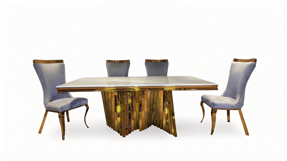 Seraphina Gray 7PC Stone Top With Gold Steel Dining Set
