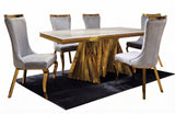 Seraphina Gray 7PC Stone Top With Gold Steel Dining Set