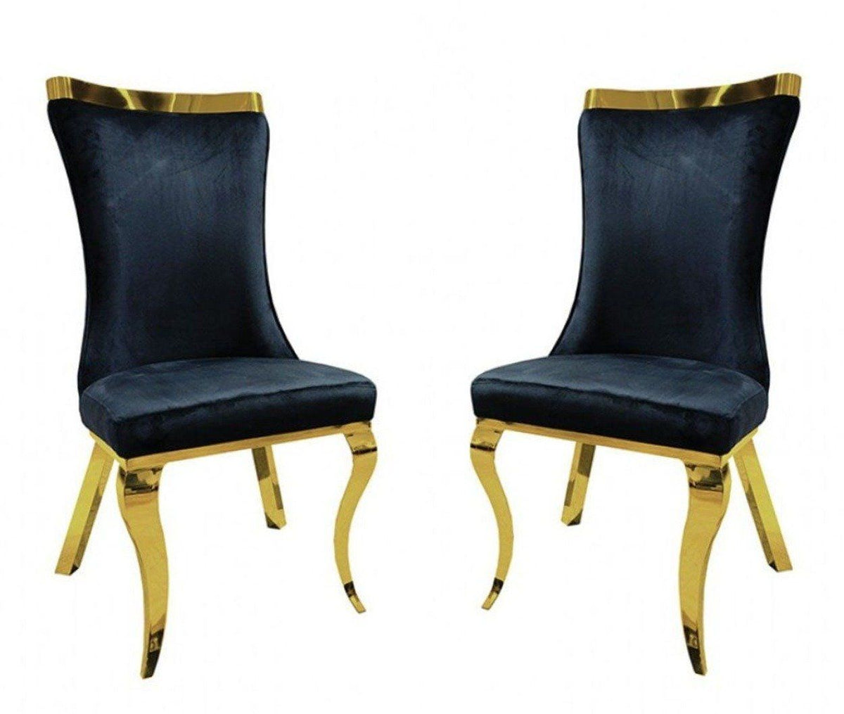 Seraphina Black 7PC Stone Top With Gold Steel Dining Set