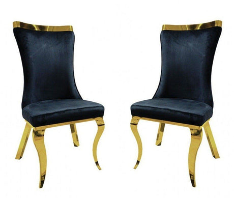 Seraphina Black 7PC Stone Top With Gold Steel Dining Set