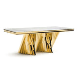 Seraphina Gray 7PC Stone Top With Gold Steel Dining Set