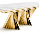 Seraphina Gray 7PC Stone Top With Gold Steel Dining Set