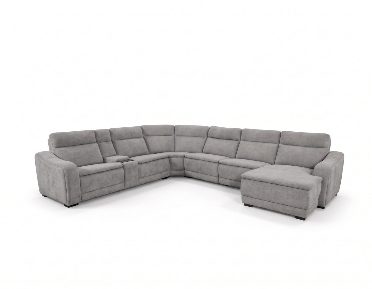 Grandview Light Gray 7-Piece Power Reclining Sectional with Storage Chaise