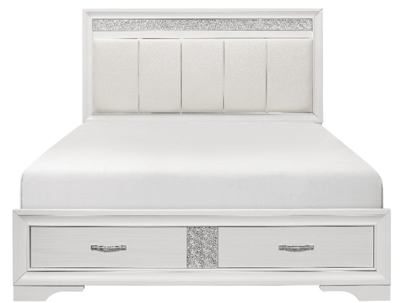 HUDSON White Platform Bedroom Set with Hidden Drawers
