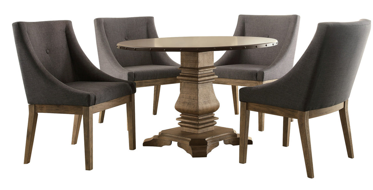 Josefine Oak/Zinc 5-PC Dining Set Curved Arm Chairs