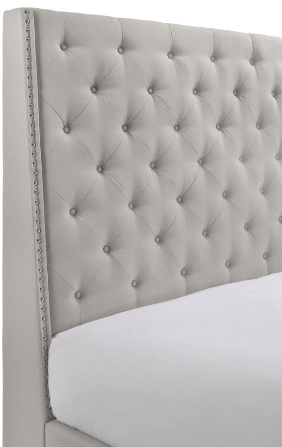 JOYLETTE Khaki Fabric Tufted Bed