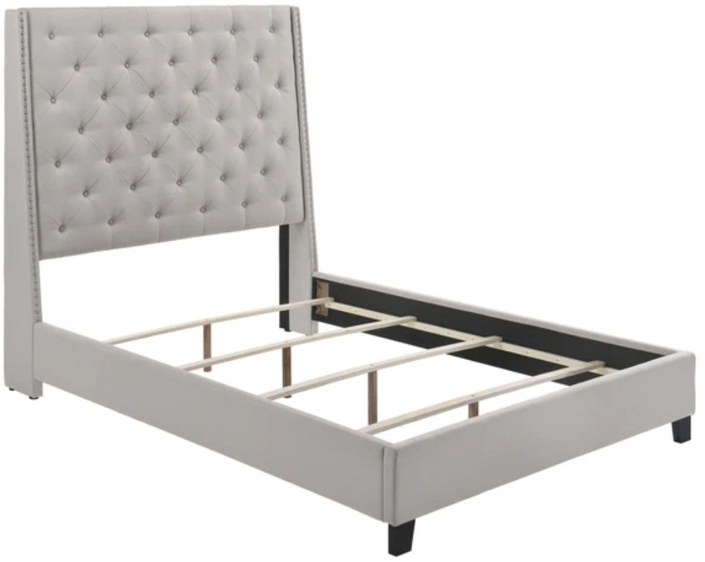 JOYLETTE Khaki Fabric Tufted Bed