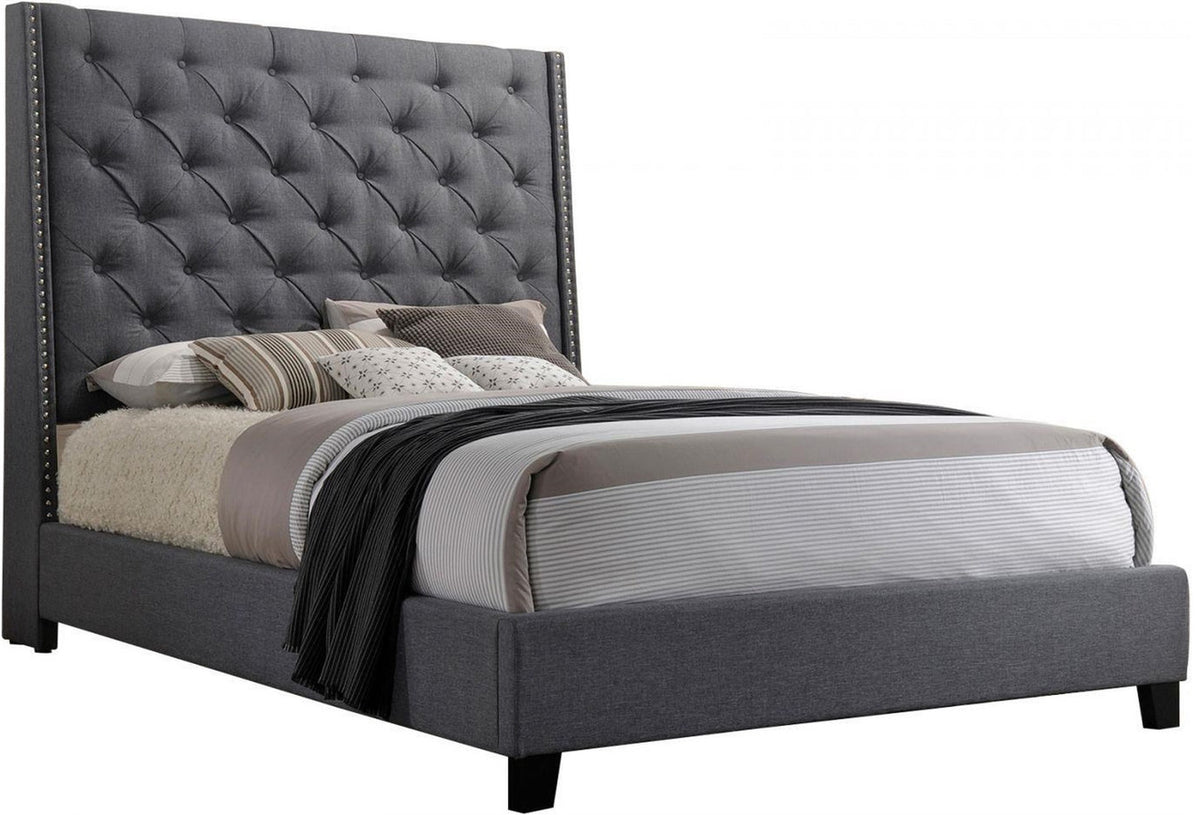 Joylette Grey Fabric Tufted Bed