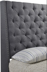 Joylette Grey Fabric Tufted Bed