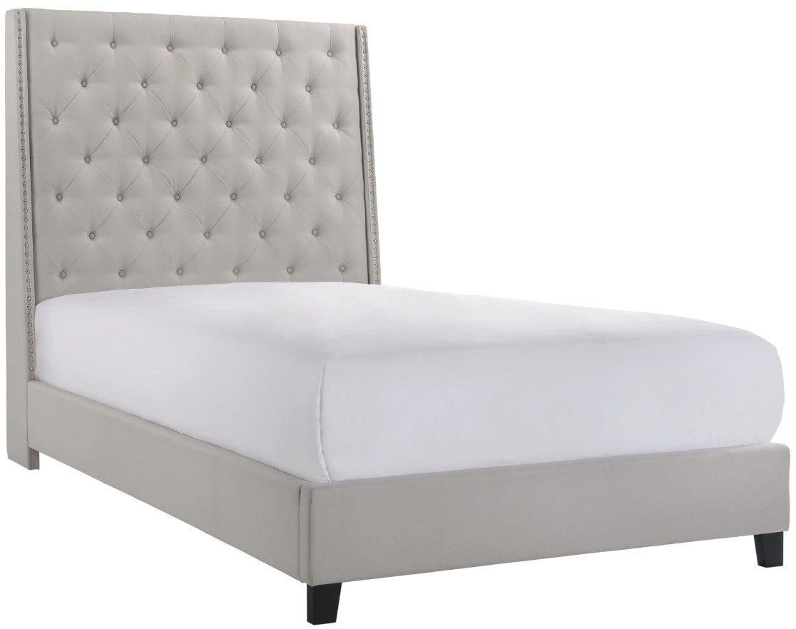 JOYLETTE Khaki Fabric Tufted Bed