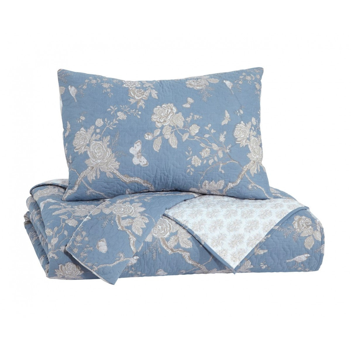 Delmore Blue/Beige  Quilt Set