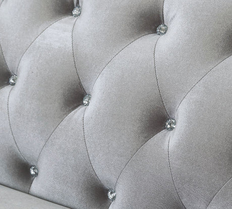 Lanah Silver Velvet Tufted Loveseat