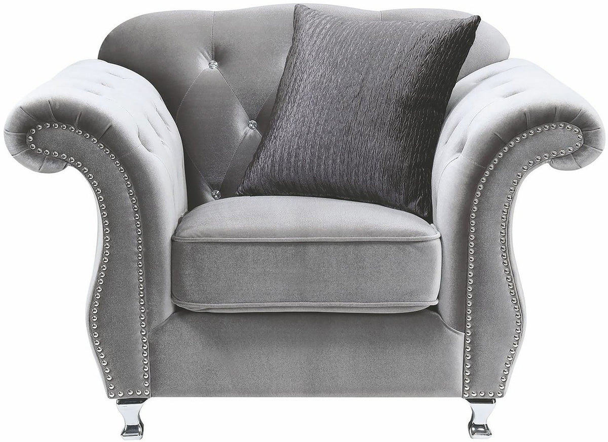 Lanah Silver Velvet Tufted Arm Chair