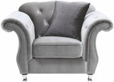 Lanah Silver Velvet Tufted Arm Chair
