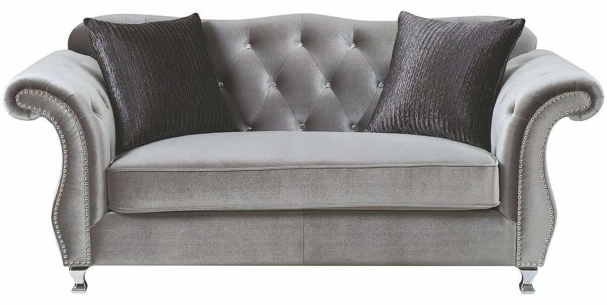 Lanah Silver Velvet Tufted Loveseat