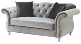 LANAH Silver Velvet Tufted Sofa & Loveseat