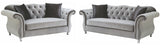 LANAH Silver Velvet Tufted Sofa & Loveseat